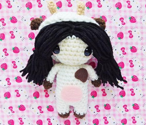 Kawaii Cow Girl Amigurumi Plush Doll